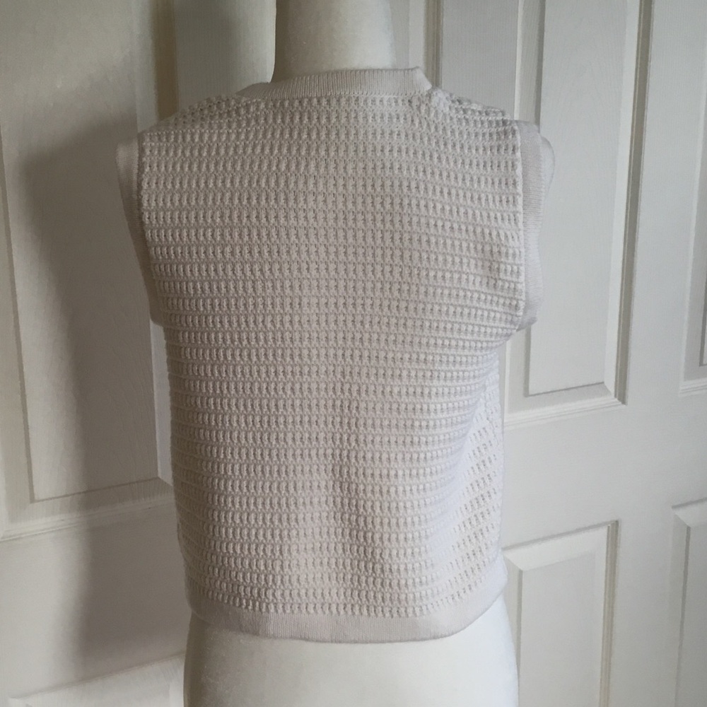 White Sleeveless Knit Button Front Vest with Gold Buttons - Picture 6 of 8